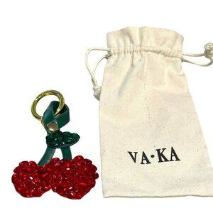 Crystal Cherry Keychain With Leather Accents & Gold-Tone Ring By VA KA